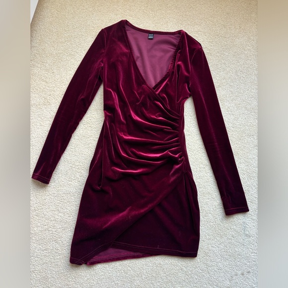 Shein Wrap Front Velvet Dress - Picture 3 of 5